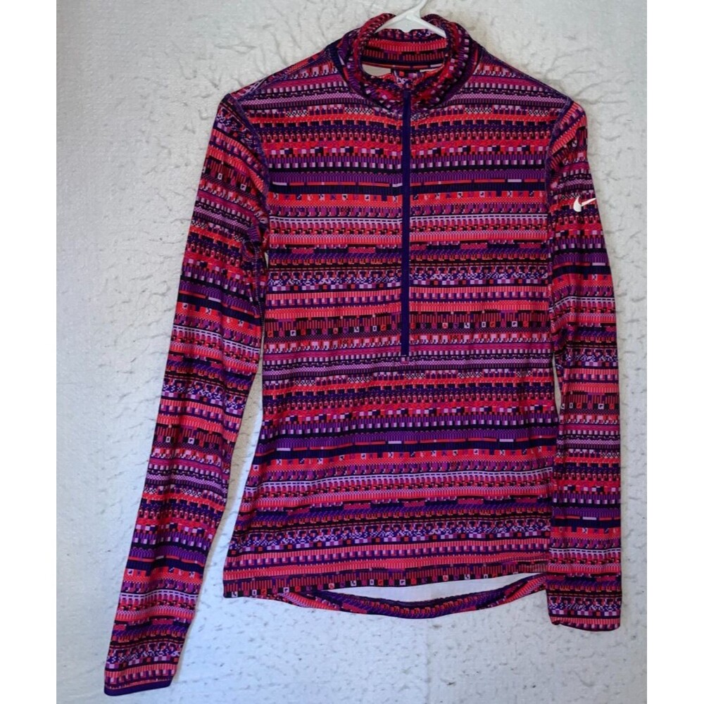 NIKE PRO Half Zip Womens Pullover Dri-Fit Geometric Sweatshirt Size S Colorful